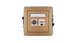 DECO Gniazdo antenowe pojedyncze typu F (SAT) + gniazda komputerowe pojedyncze 1xRJ45 kat. 5e 8-stykowy złoty metalik 8DGFK-1