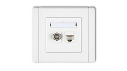 FLEXI Gniazdo antenowe pojedyncze typu F (SAT) + gniazdo komputerowe pojedyncze 1xRJ45 kat. 5e 8-stykowe biały FGFK-1