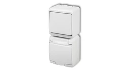 JUNIOR Łącznik jednobiegunowy + gniazdo hermetyczne (klapka biała) biały WGHP-1p