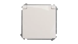 Simon Basic Gniazdo bryzgoszczelne z/u IP44 z przesłoną torów i klapką białe BMGZ1Bz.01/11