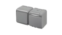 JUNIOR Łącznik schodowy + gniazdo hermetyczne (klapka popielata) popielaty 10WGHH-3p