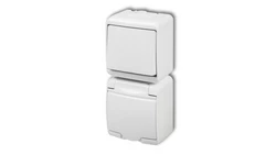 JUNIOR Łącznik jednobiegunowy z gniazdem hermetycznym SCHUKO (klapka biała) biały WGHP-1sp