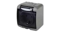 JUNIOR Gniazdo pojedyncze z/u SCHUKO (klapka dymna) popielaty 10GHE-1sdp