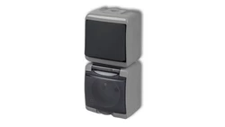 JUNIOR Łącznik jednobiegunowy z gniazdem hermetycznym (klapka dymna) popielaty / grafitowy 30WGHP-1dp