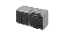 JUNIOR Łącznik świecznikowy z gniazdem hermetycznym (klapka grafitowa) popielaty / grafitowy 30WGHH-2