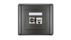 FLEXI Gniazdo antenowe pojedyncze typu F (SAT) + gniazdo komputerowe pojedyncze 1xRJ45 kat. 5e 8-stykowe grafitowy 11FGFK-1