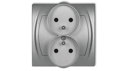 LOGO Gniazdo podwójne z/u z przesłonami srebrny metalik 7LGPR-2zp