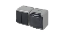 JUNIOR Łącznik świecznikowy z gniazdem hermetycznym (klapka dymna) popielaty / grafitowy 30WGHH-2d