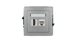 DECO Gniazdo pojedyncze HDMI + Gniazdo komputerowe pojedyncze 1xRJ45, kat. 5e, 8-stykowy srebrny metalik 7DGHK