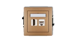 DECO Gniazdo pojedyncze HDMI + Gniazdo komputerowe pojedyncze 1xRJ45, kat. 5e, 8-stykowy złoty metalik 8DGHK