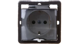 IMPRESJA Gniazdo bryzgoszczelne z/u Schuko IP44 z przesłonami klapka przezroczyste ecrue GPH-1YSP/m/27/d