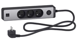 Odace Przedłużacz 3 gniazdowy z łącznikiem 2x USB, 1,5m antracyt+szczotkowane aluminium ST933U1BA