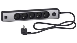 Odace Przedłużacz 5 gniazdowy z łącznikiem 2x USB, 1,5m antracyt+szczotkowane aluminium ST935U1BA