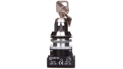 Przełącznik 2 położeniowy niestabilny klucz 30mm srebro 1Z 1R z samopowrotem NEF30TZbM W0-NEF30-TZBM XY