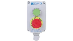 Kaseta sterownicza 2-otworowa zielony/przycisk bezpieczeństwa przez obrót 1Z 1R szara IP65 1x dławnica szara M20 ST22K2\04-1