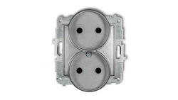 MINI Gniazdo podwójne b/u z przesłonami srebrny metalik 7MGPR-2p