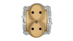 MINI Gniazdo podwójne b/u z przesłonami złote 29MGPR-2p