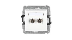 MINI Gniazdo antenowe podwójne typu F (SAT) pozłacany biały MGF-2.1