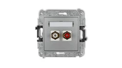 MINI Gniazdo podwójne RCA (typu cinch - biały i czerwony pozłacany) srebrny metalik 7MGRCA-2