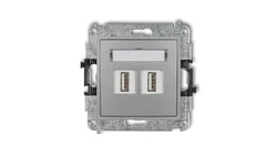 MINI Gniazdo podwójne 2xUSB-AA 2.0 srebrny metalik 7MGUSB-2