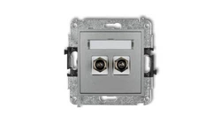 MINI Gniazdo antenowe podwójne typu F (SAT) niklowany srebrny metalik 7MGF-2