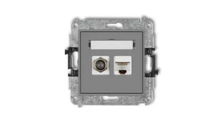 MINI Gniazdo antenowe typu F (SAT) + gniazda komputerowe 1xRJ45 kat. 5e szary mat 27MGFK-1