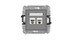 MINI Gniazdo telefoniczne RJ11 + gniazdo komputerowe RJ45 kat. 5e 8-stykowy beznarzędziowy szary mat 27MGTK