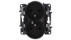 Niloe Step Gniazdo zasilające podwójne 2x2P+Z do ramek wielokrotnych, zaciski śrubowe, bez przesłony styków czarny 863532