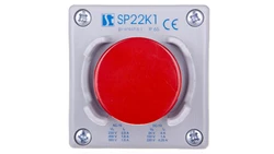 Kaseta sterownicza 1-otworowa przycisk grzybkowy z osłoną czerwony 1R szara IP65 SP22K1\25-1