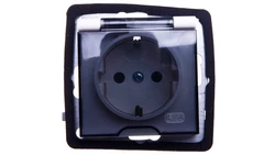 AS Gniazdo bryzgoszczelne z/u Schuko IP44 klapka przezroczysta ecru GPH-1GS/m/27/d