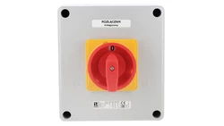 Łącznik krzywkowy 63A rozłącznik 0-1 (4 - biegunowy)w obudowie OB16 z czołem zamykanym żółto/czerwonym SK63-2.8210\OB16ZC