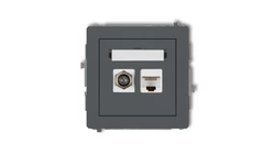 DECO Mechanizm gniazda antenowego poj. typu F (SAT) + gniazda komp. poj. 1xRJ45, kat. 6, 8-stykowy grafitowy mat 28DGFK-3