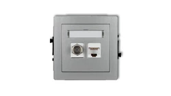 DECO Mechanizm gniazda antenowego poj. typu F (SAT) + gniazda komp. poj. 1xRJ45, kat. 6 ekranowane, 8-stykowy srebrny metalik 7D