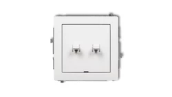 DECO Mechanizm łącznika jednobiegunowego ze schodowym w stylu amerykańskim (dwa klawisze bez piktogramów, wspólne zasilanie) bia