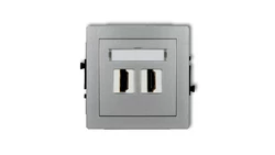DECO Mechanizm gniazda podwójnego HDMI 2.0 srebrny metalik 7DHDMI-4