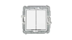 MINI Mechanizm łącznika jednobiegunowego ze schodowym (dwa klawisze bez piktogramów, osobne zasilanie) biały MWP-10.21