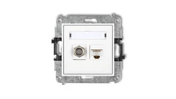 MINI Mechanizm gniazda antenowego poj. typu F (SAT) + gniazda komp. poj. 1xRJ45, kat. 6 ekranowane, 8-stykowy biały MGFK-5