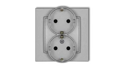 MINI Gniazdo podwójne z uziemieniem SCHUKO 2x(2P+Z) (przesłony torów prądowych) srebrny metalik 7MGP-2sp