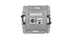 MINI Mechanizm gniazda antenowego poj. typu F (SAT) + gniazda komp. poj. 1xRJ45, kat. 6 ekranowane, 8-stykowy srebrny metalik 7M