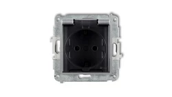 MINI Mechanizm gniazda bryzgoszczelnego z uziemieniem SCHUKO 2P+Z (klapka dymna, przesłony torów prądowych) srebrny metalik 7MGP