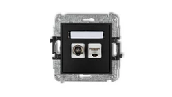 MINI Mechanizm gniazda antenowego poj. typu F (SAT) + gniazda komp. poj. 1xRJ45, kat. 6 ekranowane, 8-stykowy czarny mat 12MGFK-