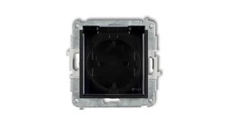 MINI Mechanizm gniazda bryzgoszczelnego z uziemieniem SCHUKO 2P+Z (klapka dymna, przesłony torów prądowych) czarny mat 12MGPB-1s