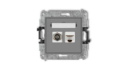 MINI Mechanizm gniazda antenowego poj. typu F (SAT) + gniazda komp. poj. 1xRJ45, kat. 6 ekranowane, 8-stykowy szary mat 27MGFK-5