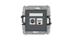 MINI Mechanizm gniazda antenowego poj. typu F (SAT) + gniazda komp. poj. 1xRJ45, kat. 6, 8-stykowy grafitowy mat 28MGFK-3