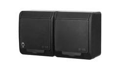 HERMES Gniazdo hermetyczne natynkowe podwójne z uziemieniem 2x2P+Z schuko IP44 czarne 0325-09