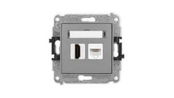 ICON Mechanizm gniazda pojedynczego HDMI 2.0 + gniazda komp. poj. 1xRJ45, kat. 5e, 8-stykowy szary mat 27IGHK