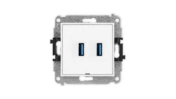 ICON Mechanizm gniazda podwójnego 2xUSB A-A 3.0, bez pola opisowego biały mat 25IGUSBBO-6