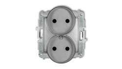 ICON Mechanizm gniazda podwójnego do ramki bez uziemienia 2x2P (przesłony torów prądowych) srebrny metalik 7IGPR-2p