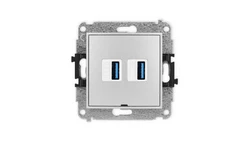 ICON Mechanizm gniazda podwójnego 2xUSB A-A 3.0, bez pola opisowego srebrny metalik 7IGUSBBO-6