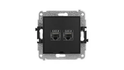 ICON Mechanizm gniazda komputerowego podwójnego 2xRJ45, kat. 8, ekranowane, 8-stykowy, bez pola opisowego czarny mat 12IGKBO-12